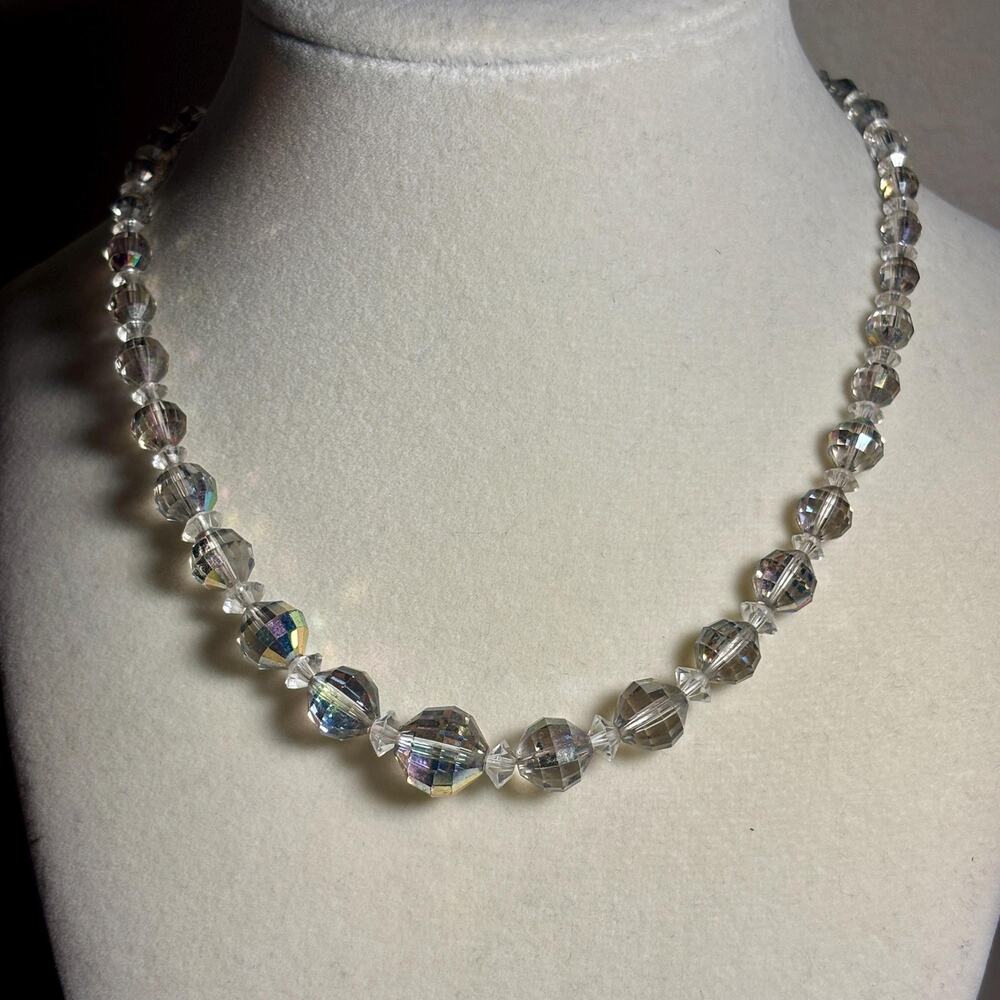 Laguna Aurora Borealis Crystal Necklace: 1960s Vintage Style Faceted Beads
